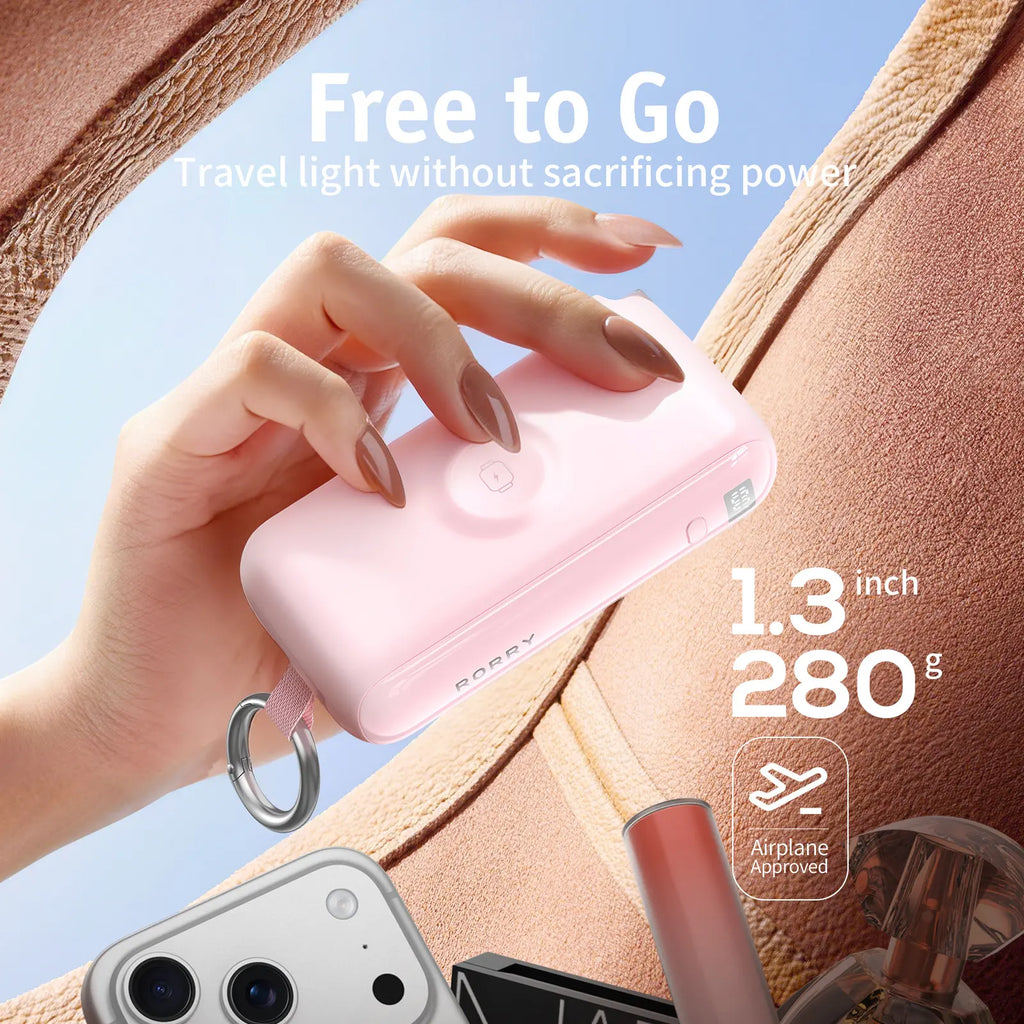RORRY Flow Portable Charger 10000Mah 40W Fast Charging Power Bank with USB C Cable & Foldable Plug for Iphone 17/16/15 Apple Watch Ipad Macbook Travel Essentials Tiktokshopspringglowup
