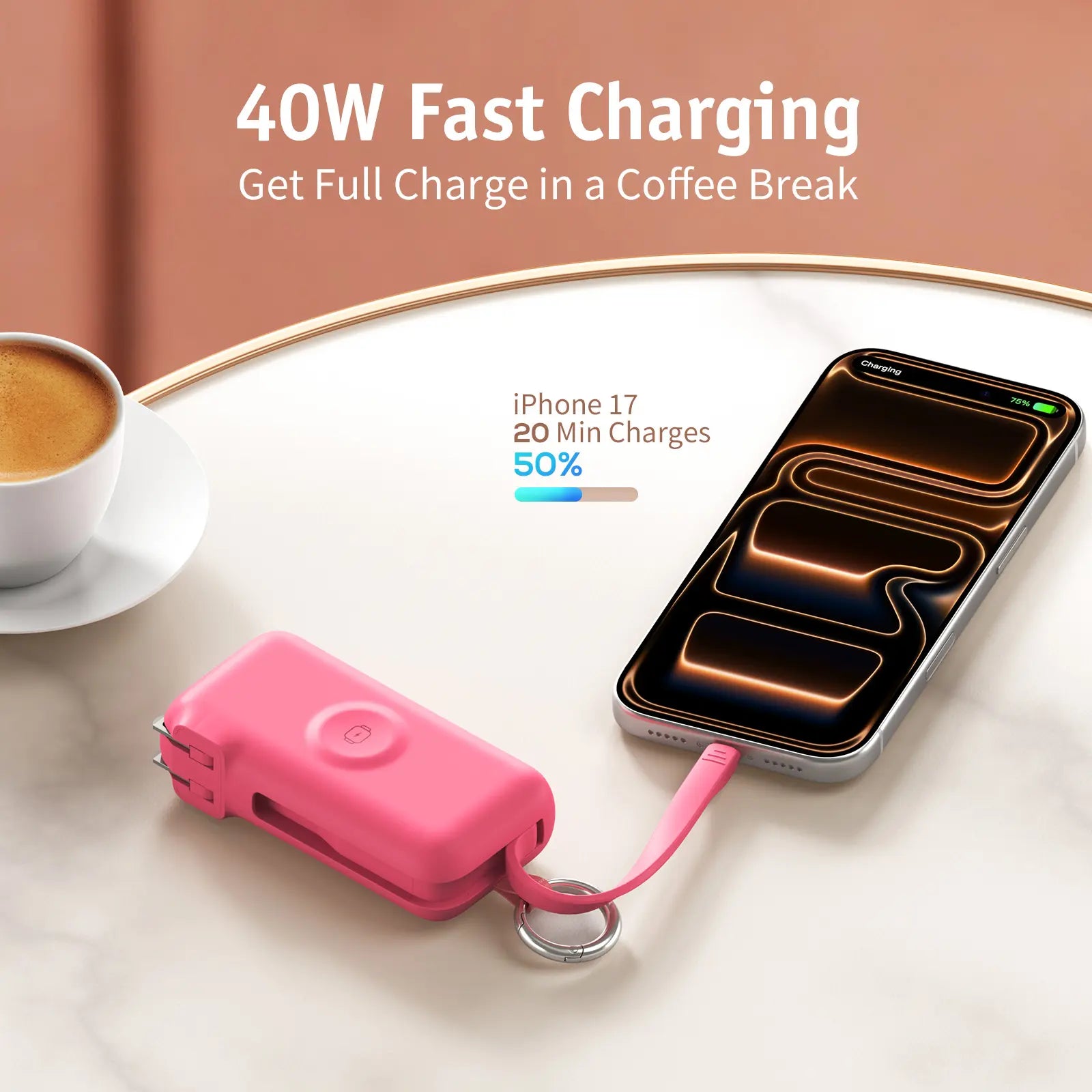 RORRY Flow Portable Charger 10000Mah 40W Fast Charging Power Bank with USB C Cable & Foldable Plug for Iphone 17/16/15 Apple Watch Ipad Macbook Travel Essentials Tiktokshopspringglowup