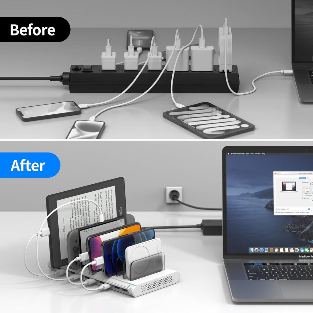 Unitek 10-Port USB Charging Station - Smartic Technology & Adjustable Dividers for Ultimate Device Organization