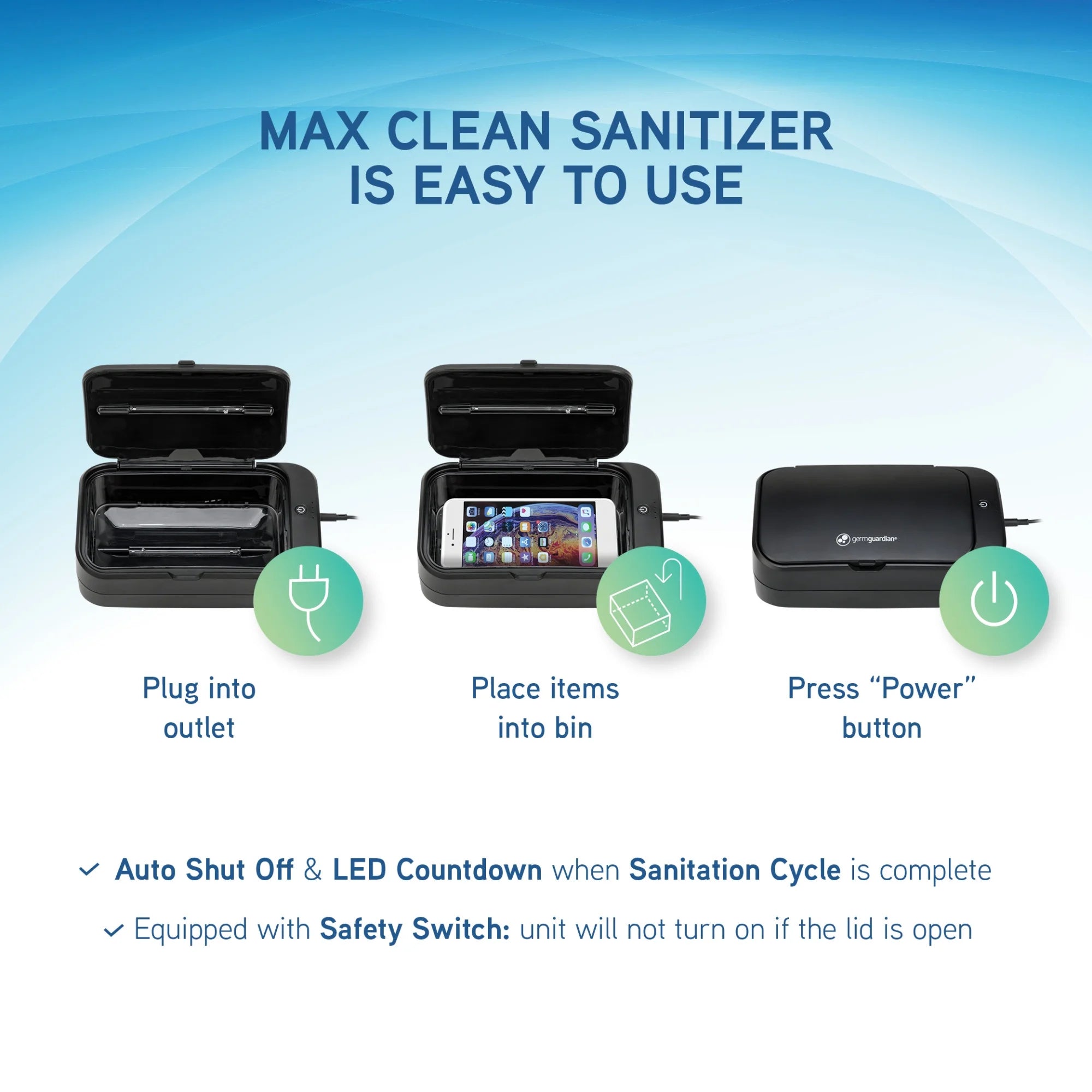 Germ Guardian UV-C Phone Sanitizer and Disinfectant for Phones, Keys and Glasses, GG900