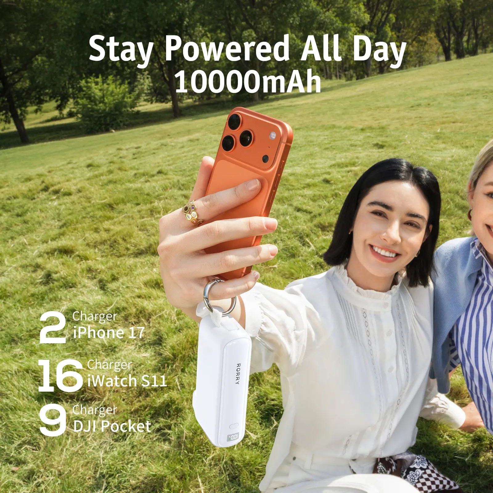 RORRY Flow Portable Charger 10000Mah 40W Fast Charging Power Bank with USB C Cable & Foldable Plug for Iphone 17/16/15 Apple Watch Ipad Macbook Travel Essentials Tiktokshopspringglowup