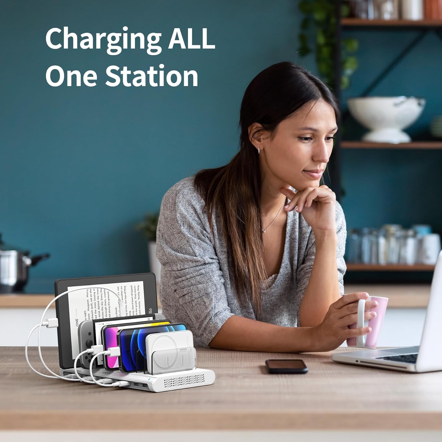 Unitek 10-Port USB Charging Station - Smartic Technology & Adjustable Dividers for Ultimate Device Organization