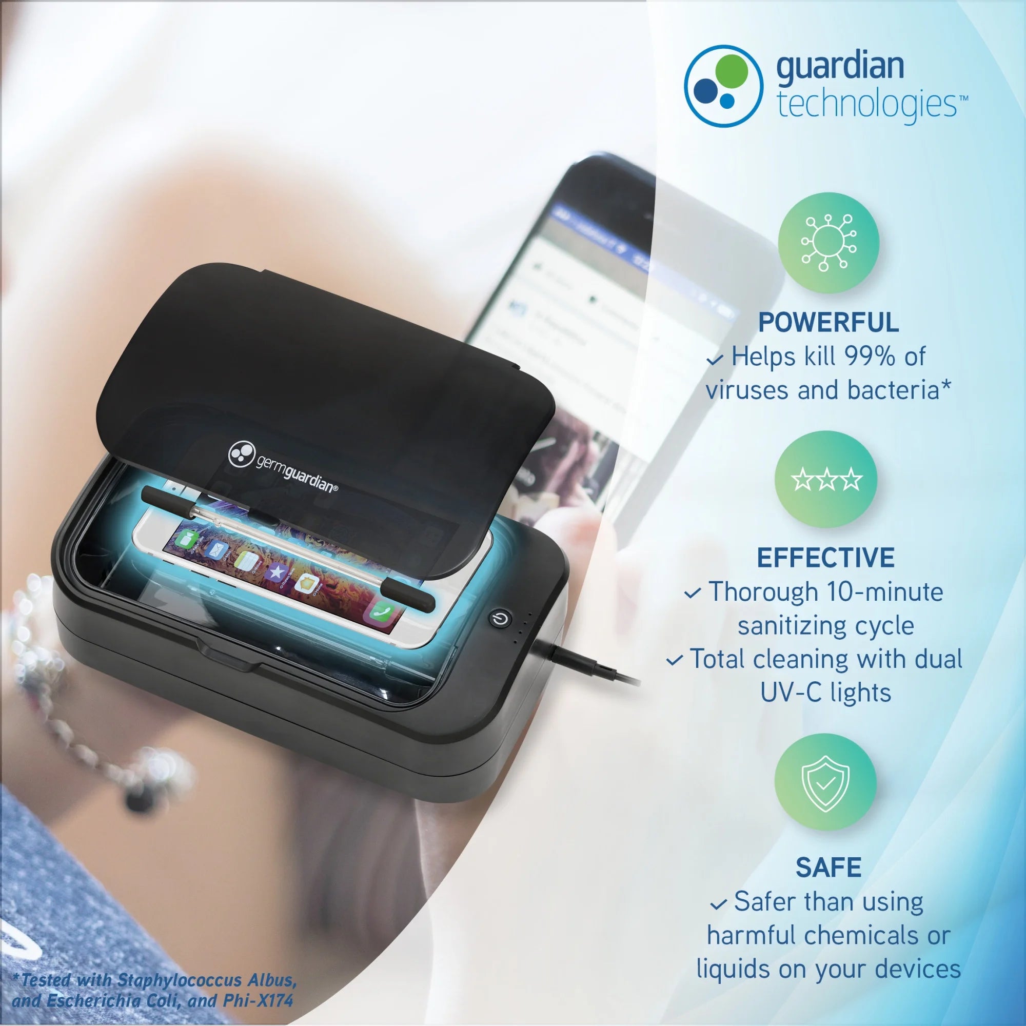 Germ Guardian UV-C Phone Sanitizer and Disinfectant for Phones, Keys and Glasses, GG900